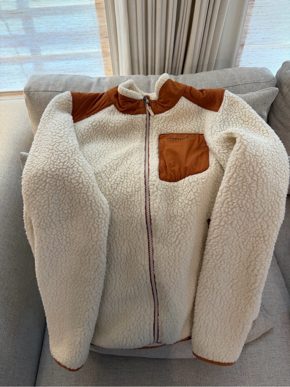 Marmot Cream Sherpa Jacket with Rust or Burnt Orange Accents